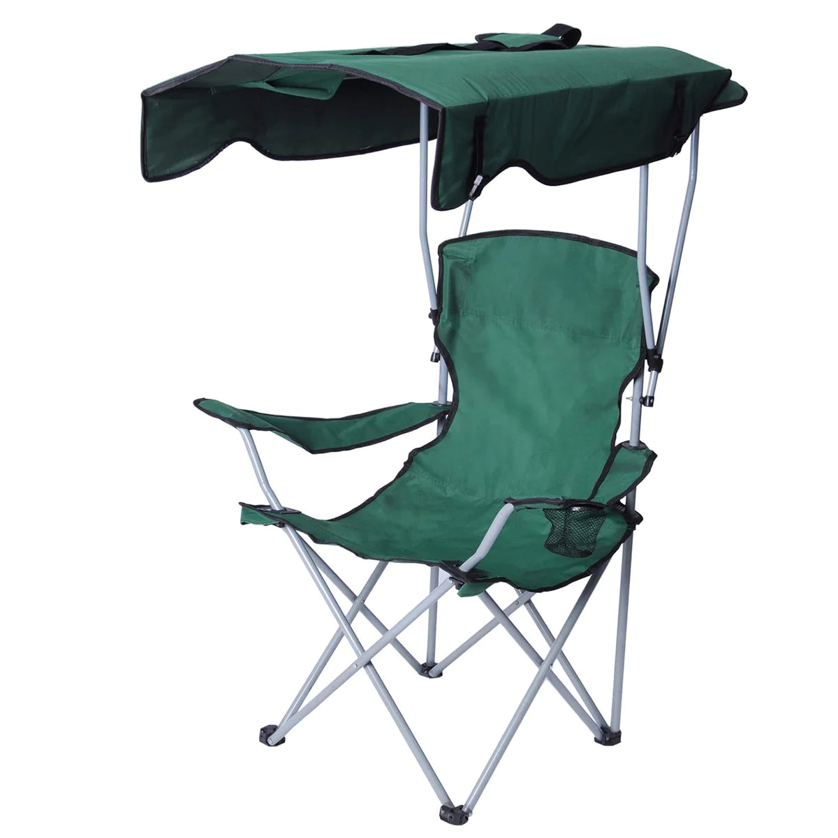 Portable Camping Chairs with Shade Canopy Cup Holder Carry Bag Folding Beach Chairs, Green | karmasfar.us

