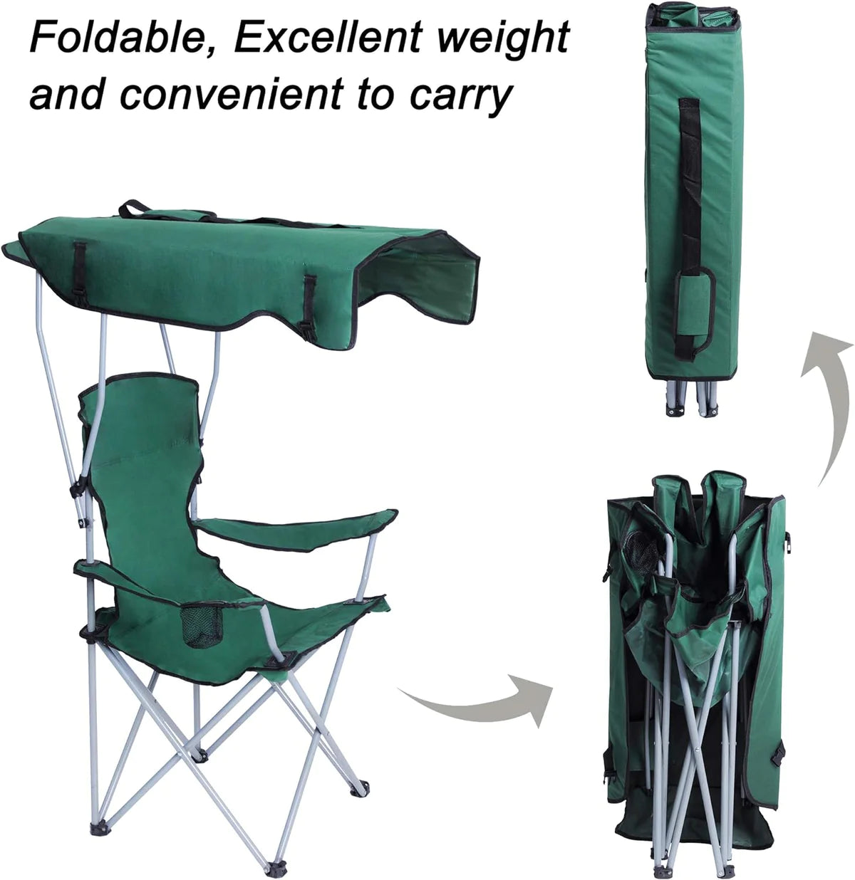 Portable Camping Chairs with Shade Canopy Cup Holder Carry Bag Folding Beach Chairs, Green | karmasfar.us
