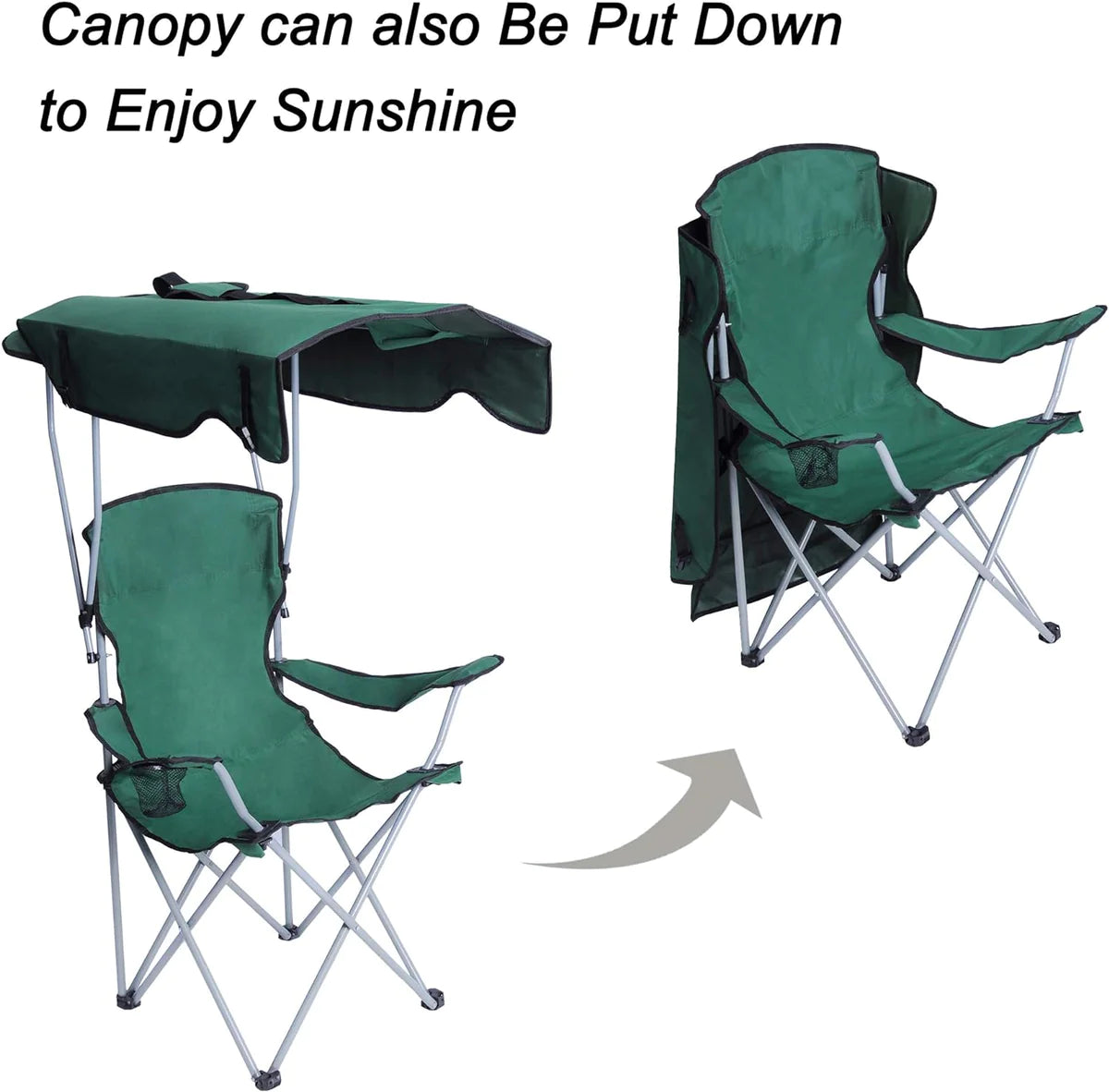 Portable Camping Chairs with Shade Canopy Cup Holder Carry Bag Folding Beach Chairs, Green | karmasfar.us
