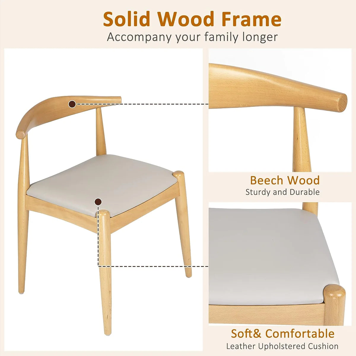 2 Set of Upholstered Solid Wood Side Chairs Modern Kitchen Chairs | karmasfar.us
