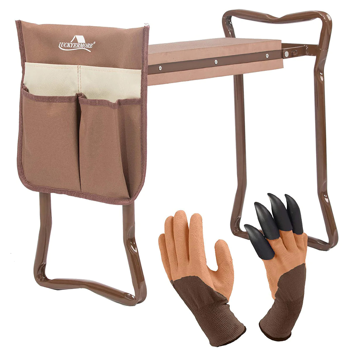 Portable Foldable Garden Kneeler Bench with Tools Bag, Brown