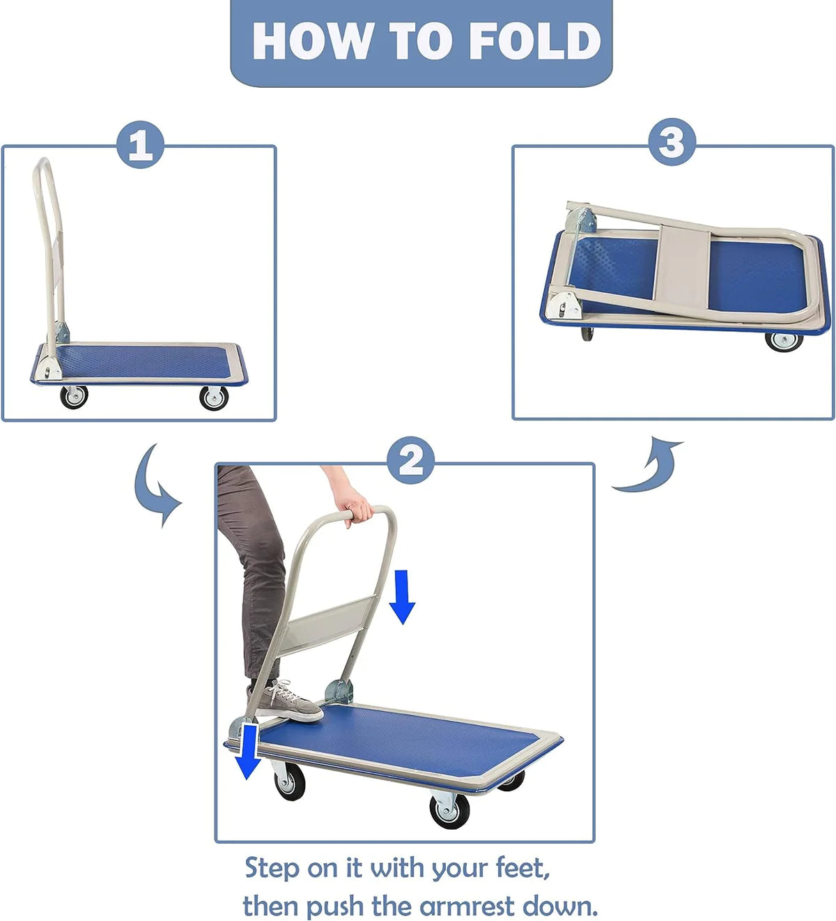Collapsible Platform Cart Hand Truck Moving Push Flatbed Trolley, 330lbs Capacity