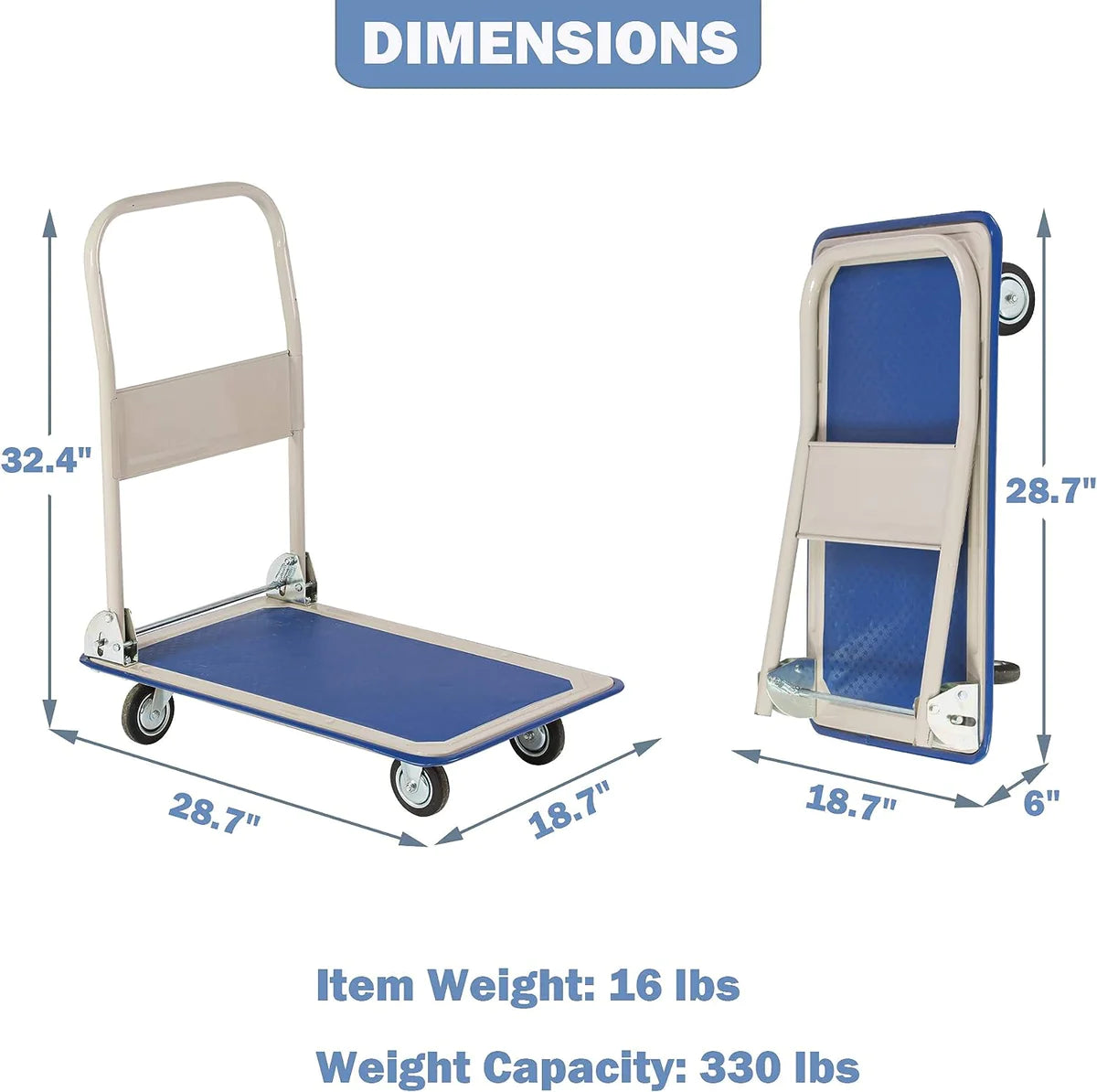 Collapsible Platform Cart Hand Truck Moving Push Flatbed Trolley, 330lbs Capacity