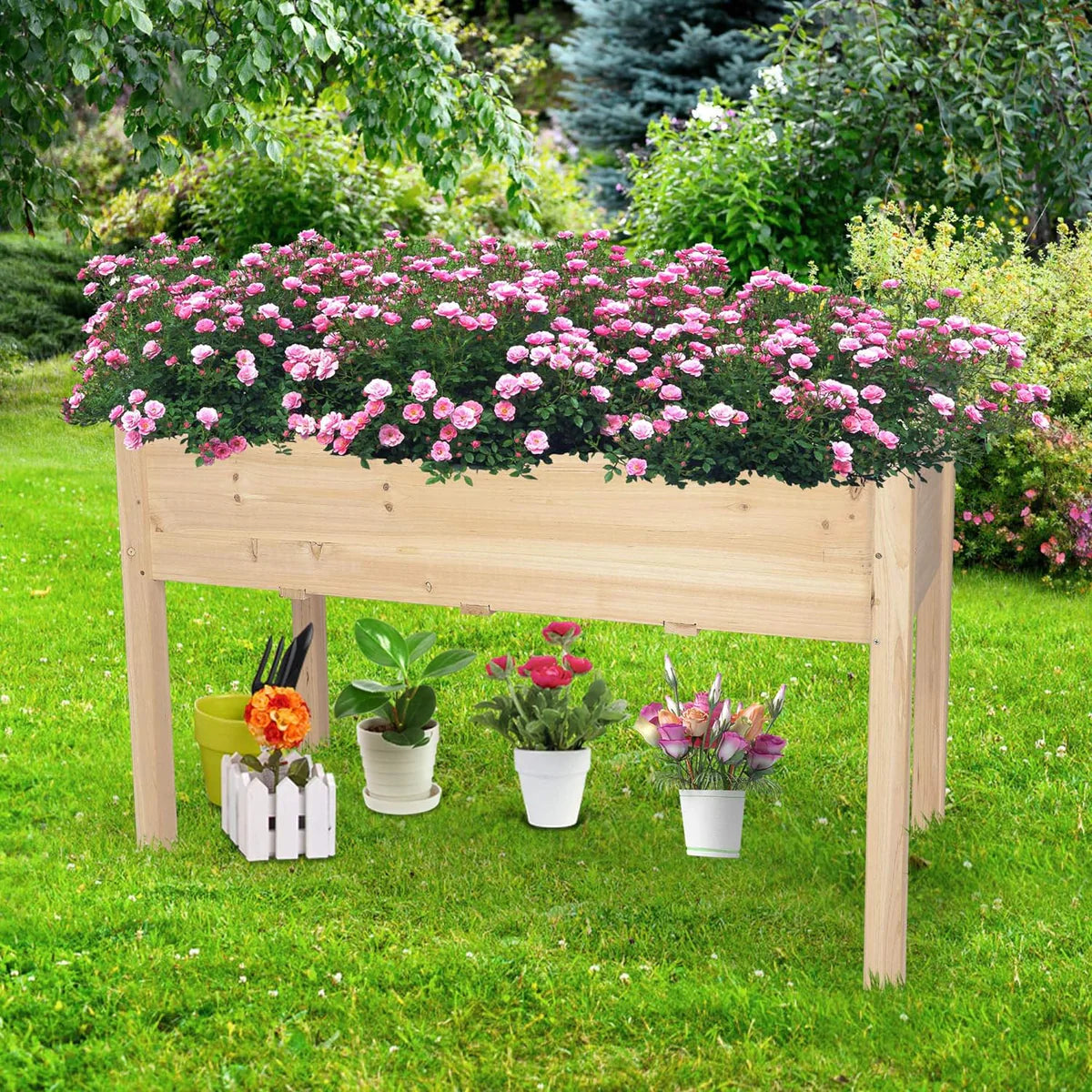 47.2 x21.6 x29.5  Raised Garden Bed Standing Elevated Planter Wooden Box with Drain Hole
