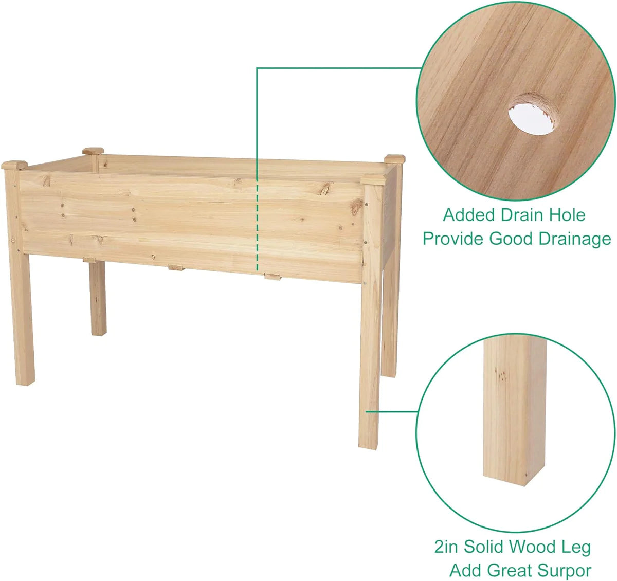 47.2 x21.6 x29.5  Raised Garden Bed Standing Elevated Planter Wooden Box with Drain Hole