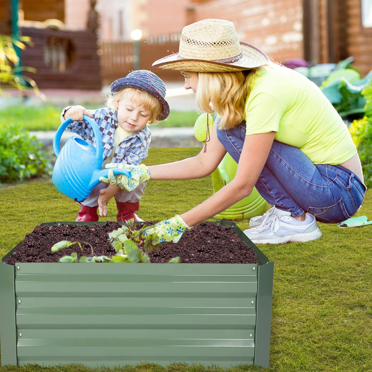 32 x32 x12  Raised Garden Bed Galvanized Planter Box Anti-Rust Coating Planting Vegetables Herbs and Flowers