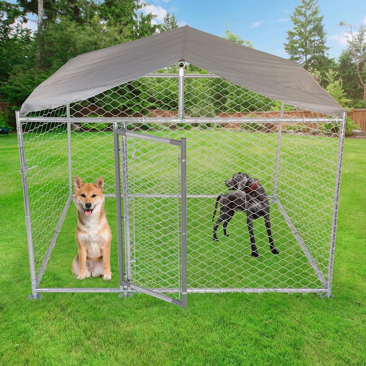 Outdoor Dog Kennel Galvanized Steel Pet Playpen with Waterproof Cover Secure Lock for Large Dog