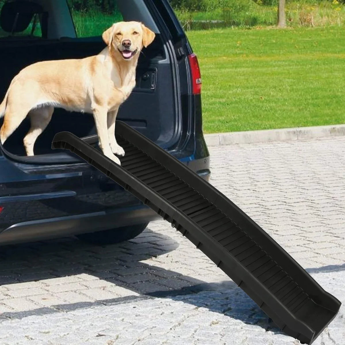 5ft Folding Dog Ramp Portable Anti-Slip Pet Ramp with Wide Steps Raised Side, Black