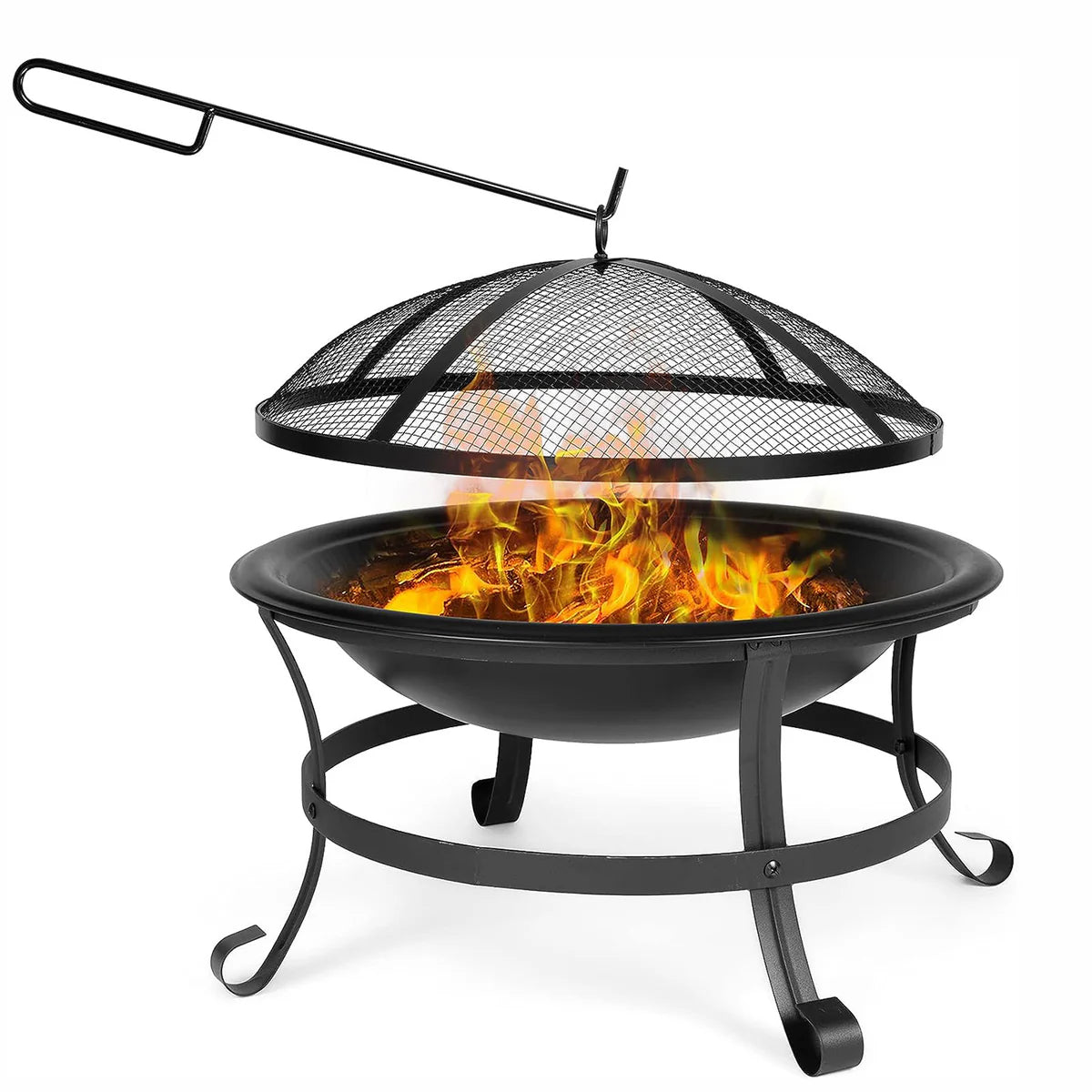 22  Round Outdoor Fire Pits Patio Garden Fireplace BBQ Grill with Spark Mesh Cover
