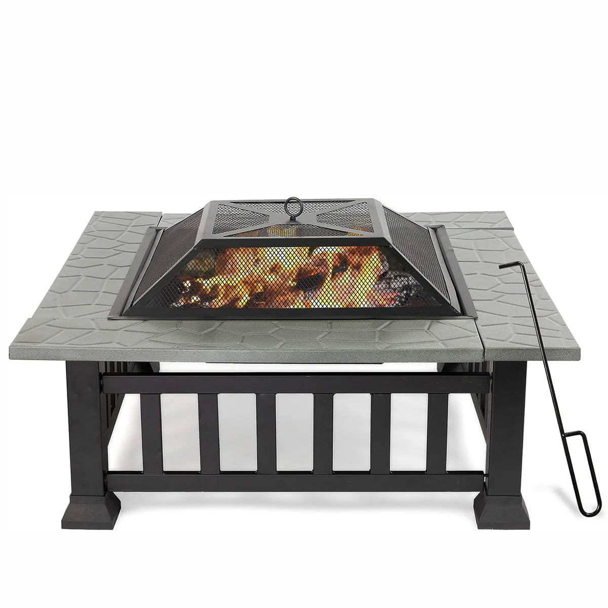 32  Outdoor Square Fire Pits Patio 4 in 1 Fire Pits for Heating Grilling Cooling Drinks & Food