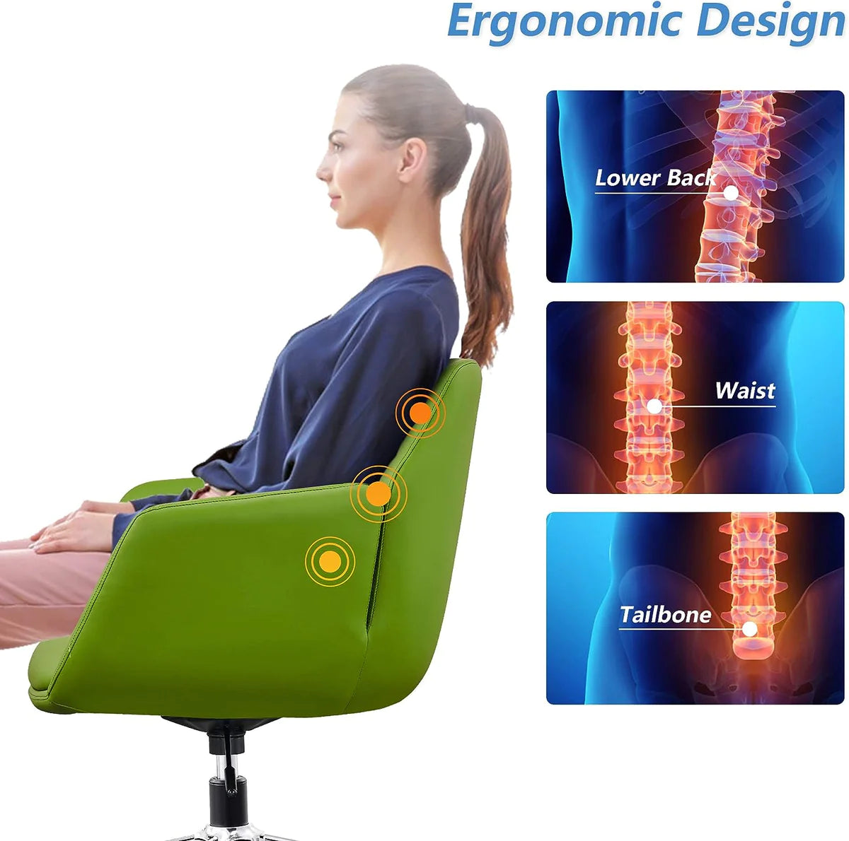 Upholstered Chair Adjustable Height Swivel PU Modern Chair, Green, 360° Swivel for Home ＆ Office | karmasfar.com