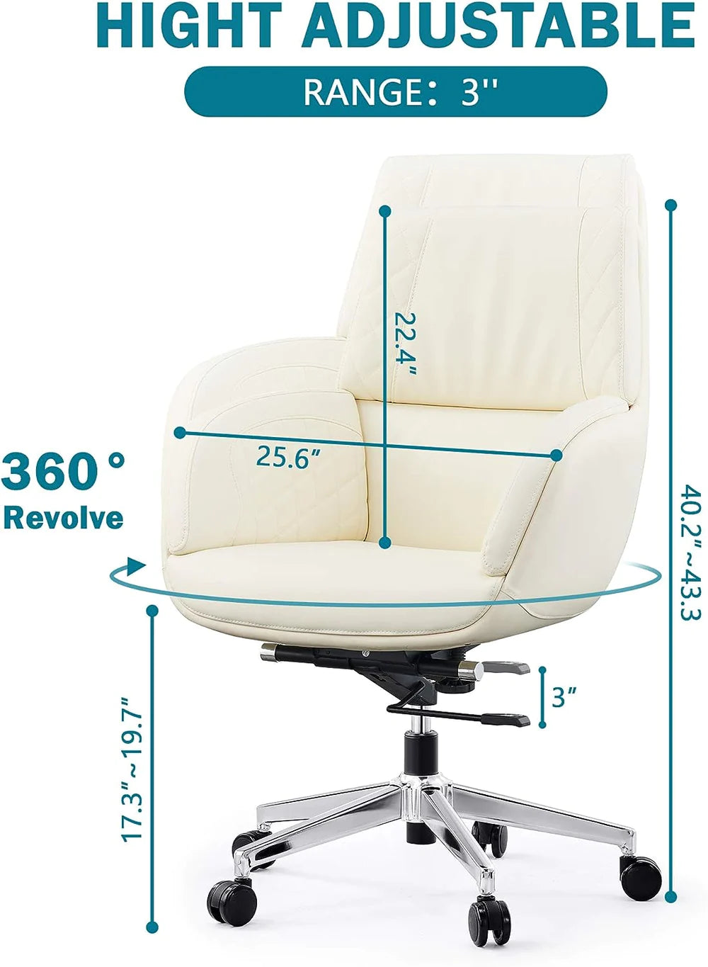 PU Upholstered Modern Office Chair with Tiltable Back, Height Adjustable，360° Swivel，White | karmasfar.us
