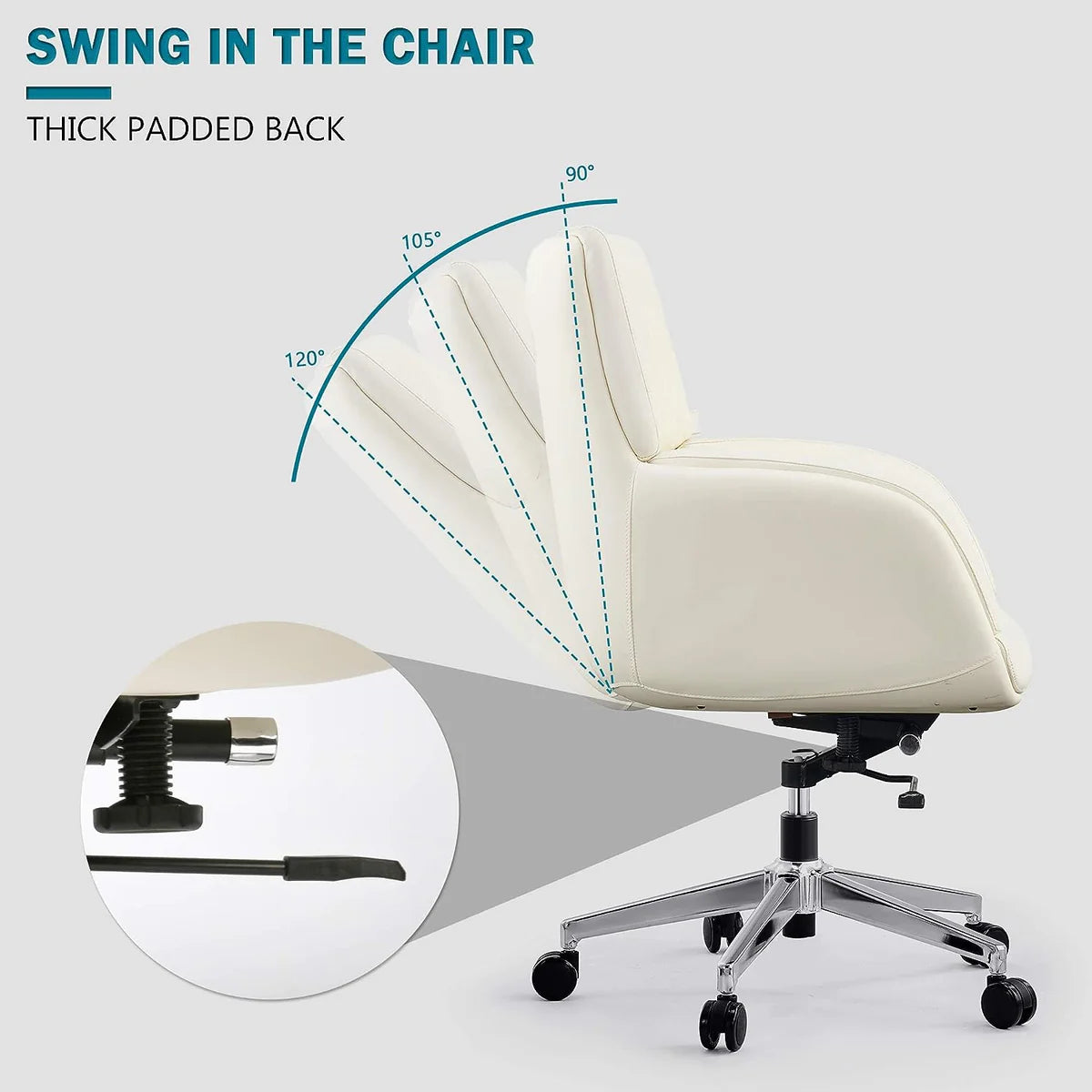 PU Upholstered Modern Office Chair with Tiltable Back, Height Adjustable，360° Swivel，White | karmasfar.us
