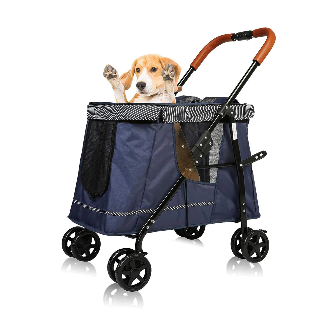 Low Folding Pet Stroller with Multiple Openings, Dark Blue