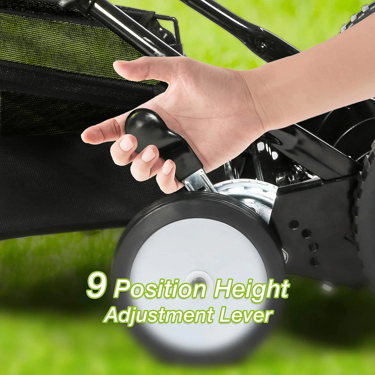 16  Push Cordless Lawn Mower 5-Blade Manual Walk-behind Mower with Detachable Grass Catcher, 4 Wheels
