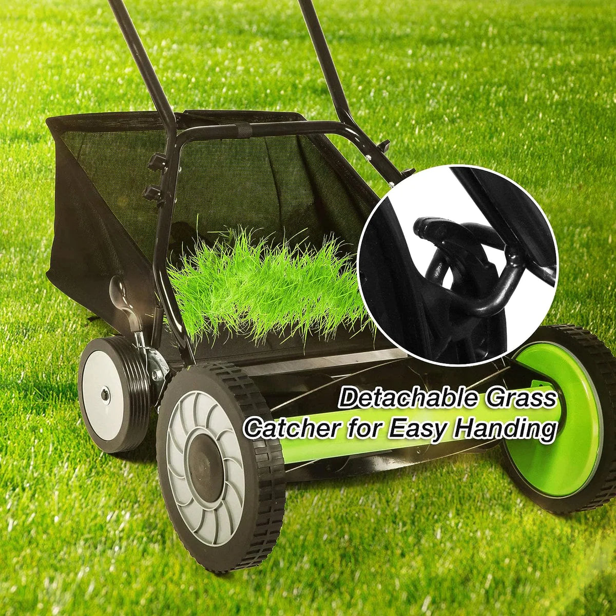 16  Push Cordless Lawn Mower 5-Blade Manual Walk-behind Mower with Detachable Grass Catcher, 4 Wheels