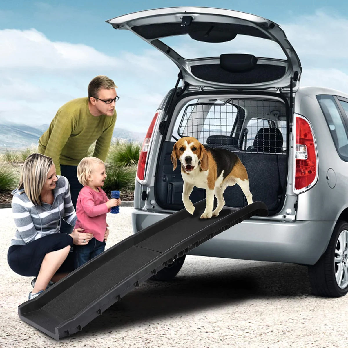 5ft Folding Dog Ramp Portable Anti-Slip Pet Ramp with Wide Steps Raised Side, Black