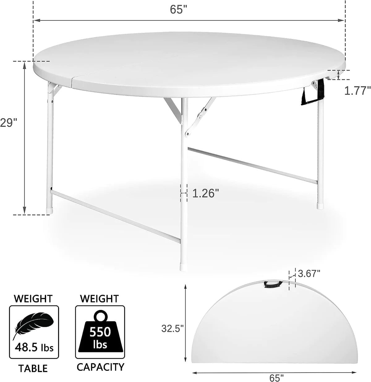 Plastic Tabletop Folding Portable Outdoor Picnic Table, Round, White| karmasfar.us

