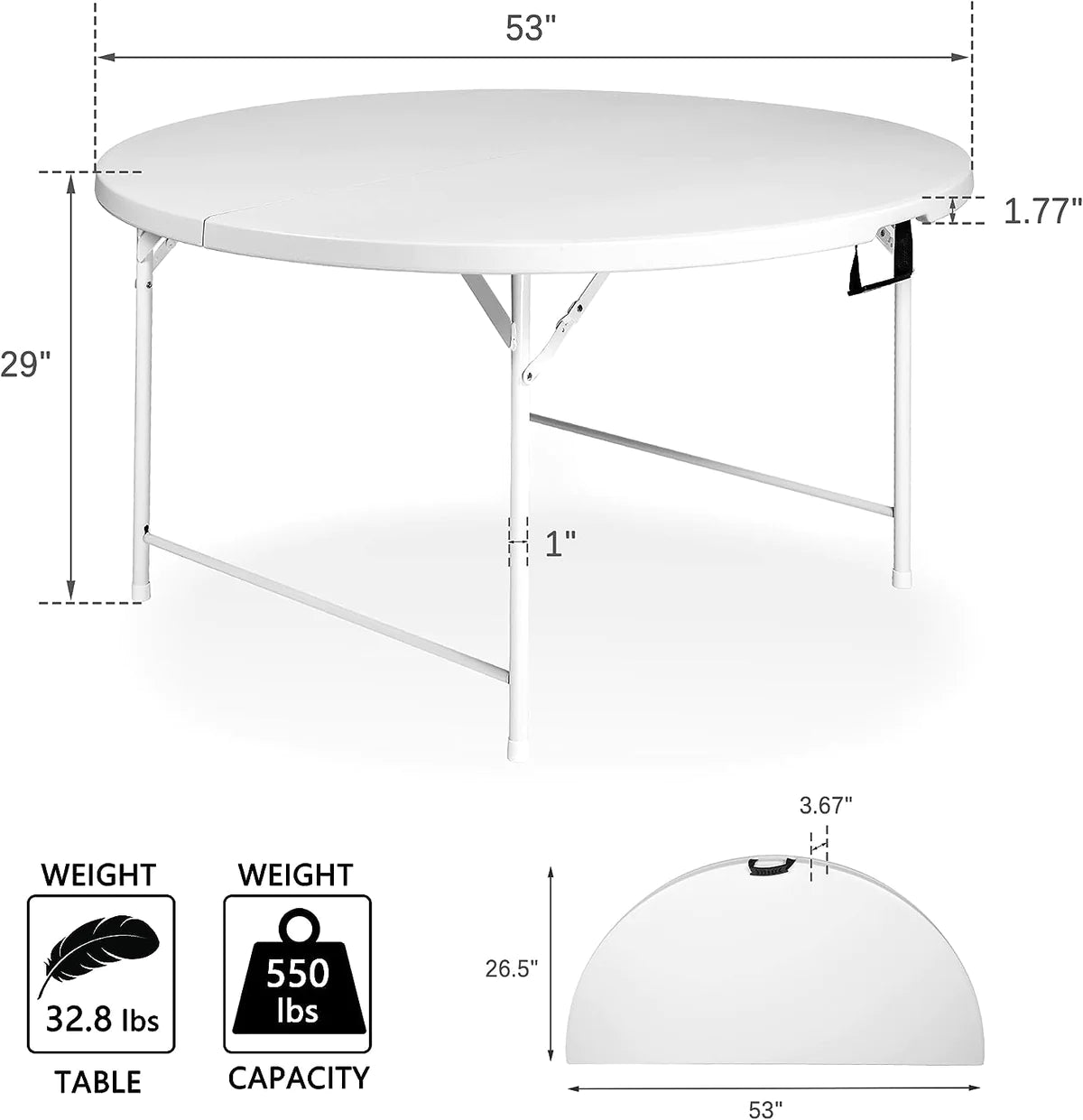 Plastic Tabletop Folding Portable Outdoor Picnic Table, Round, White| karmasfar.us


