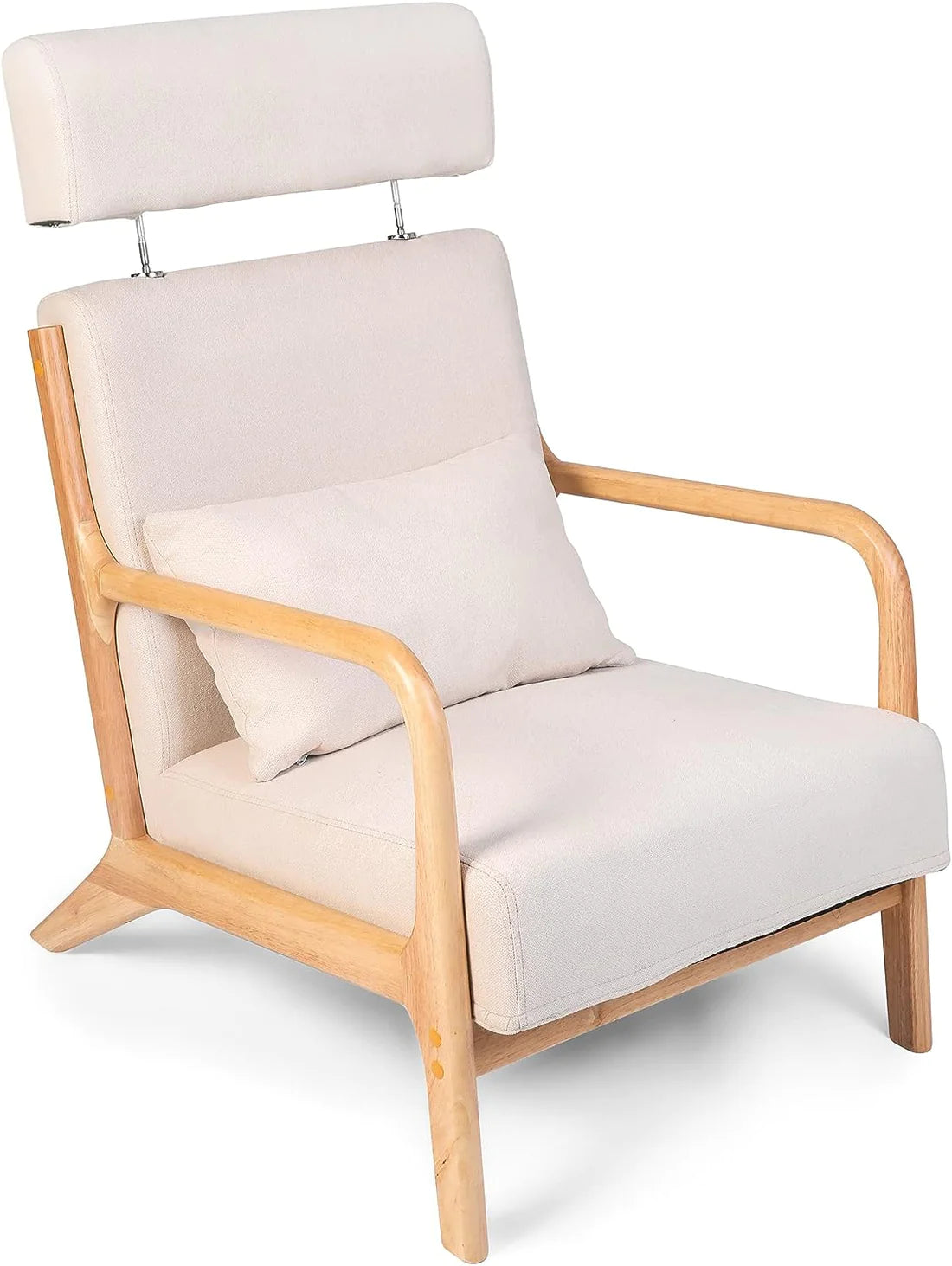 Modern Accent Chair Sofa Upholstered Lounge Armchair with Solid Wooden Legs,  Soft，Beige