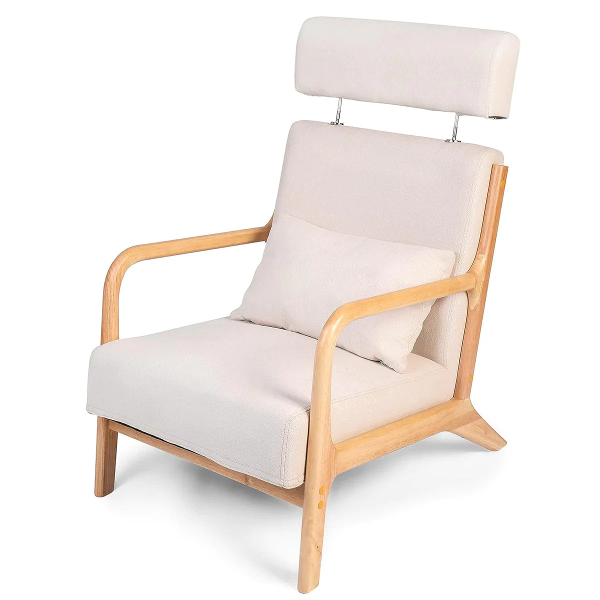 Modern Accent Chair Sofa Upholstered Lounge Armchair with Solid Wooden Legs,  Soft，Beige