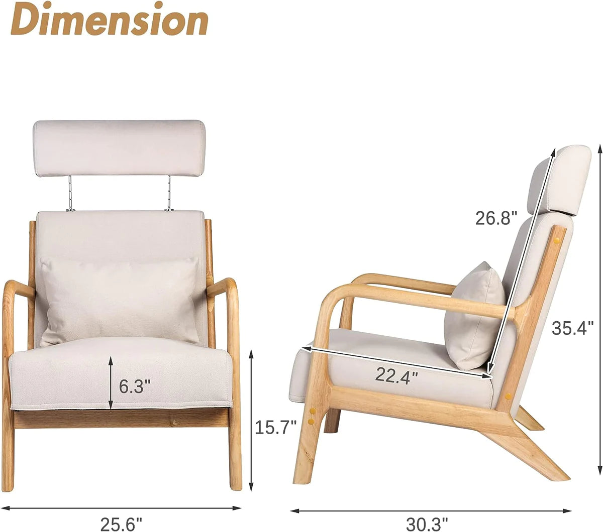 Modern Accent Chair Sofa Upholstered Lounge Armchair with Solid Wooden Legs,  Soft，Beige