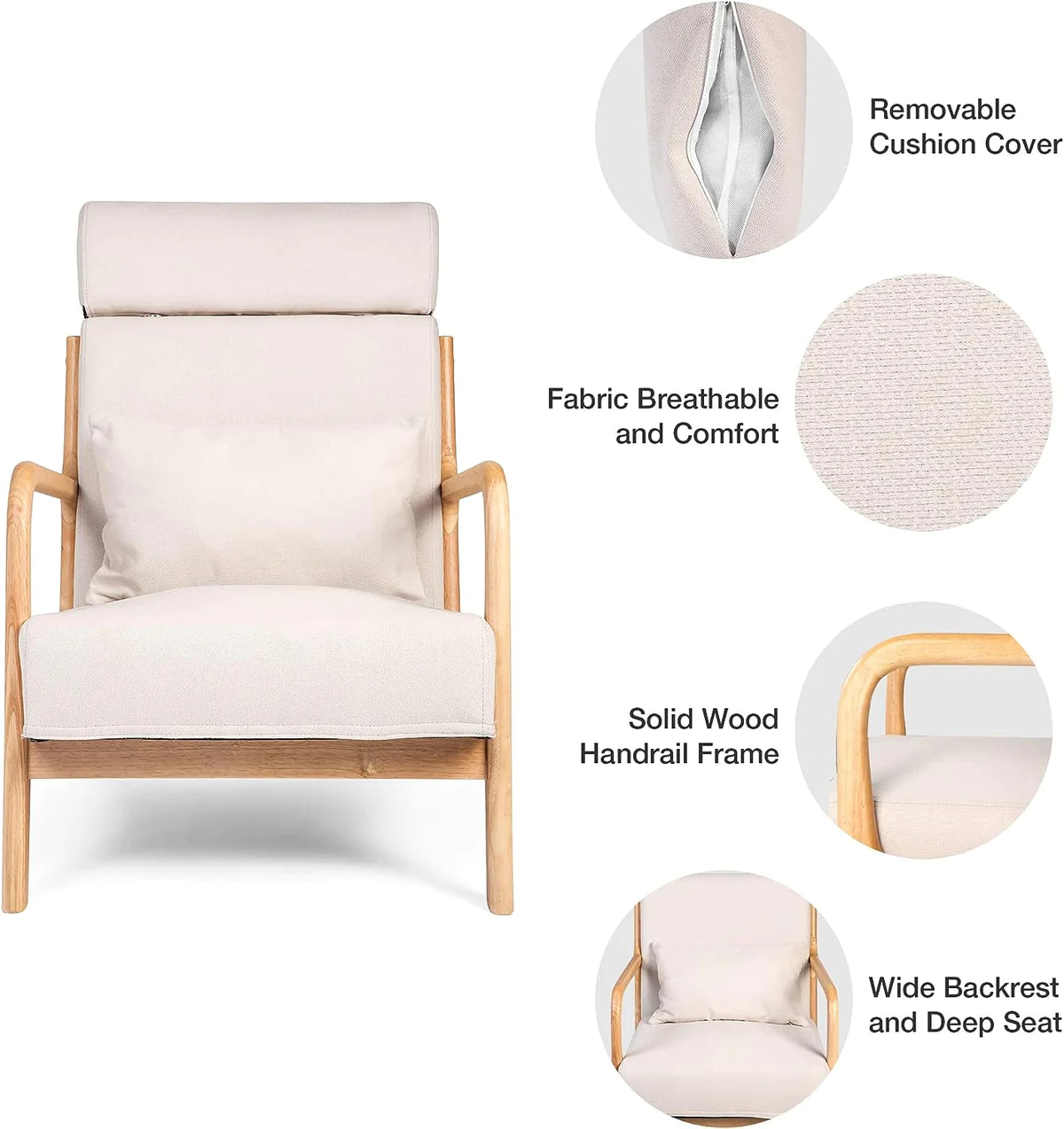 Modern Accent Chair Sofa Upholstered Lounge Armchair with Solid Wooden Legs,  Soft，Beige