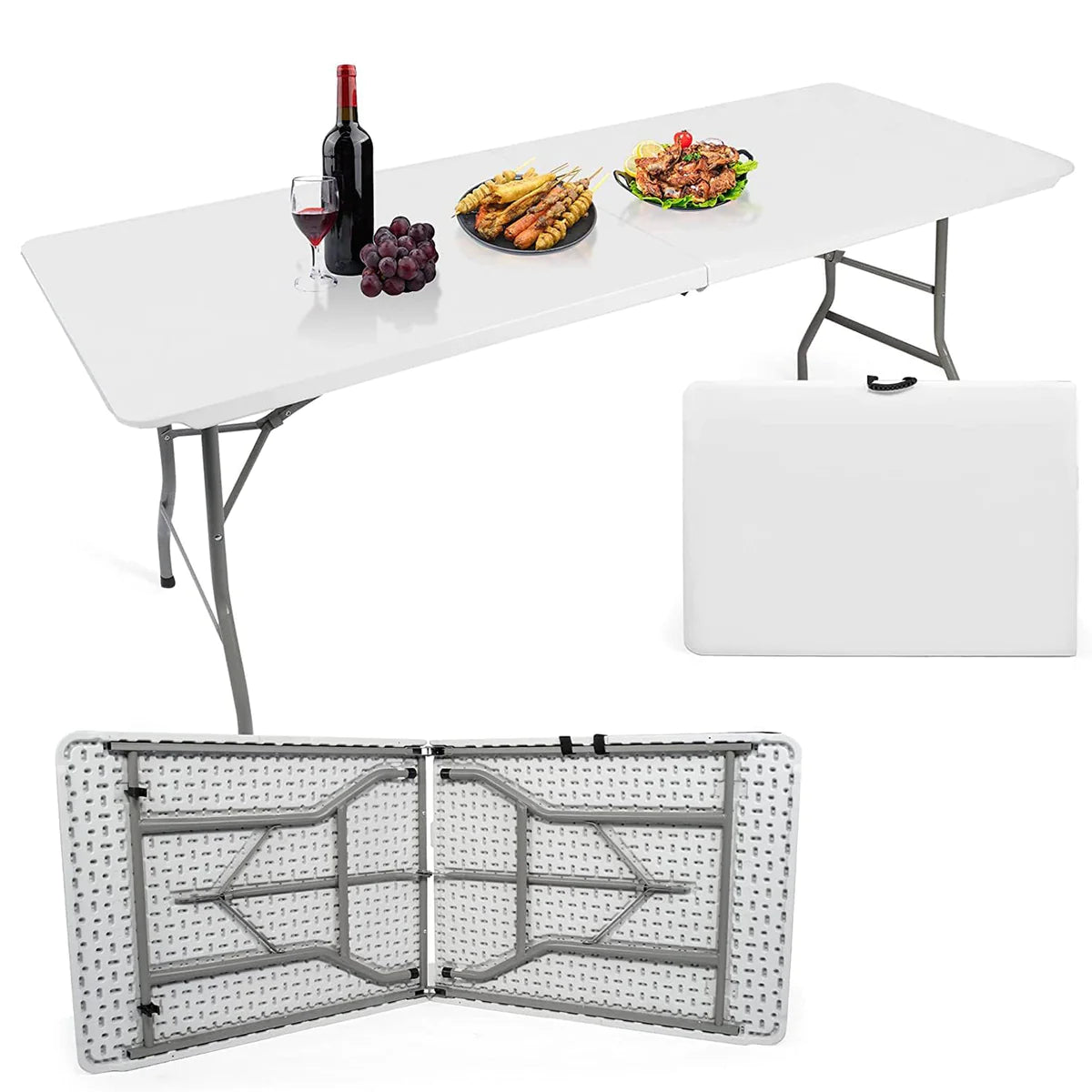 Plastic Tabletop Folding Portable Outdoor Picnic Table, Rectangle, White