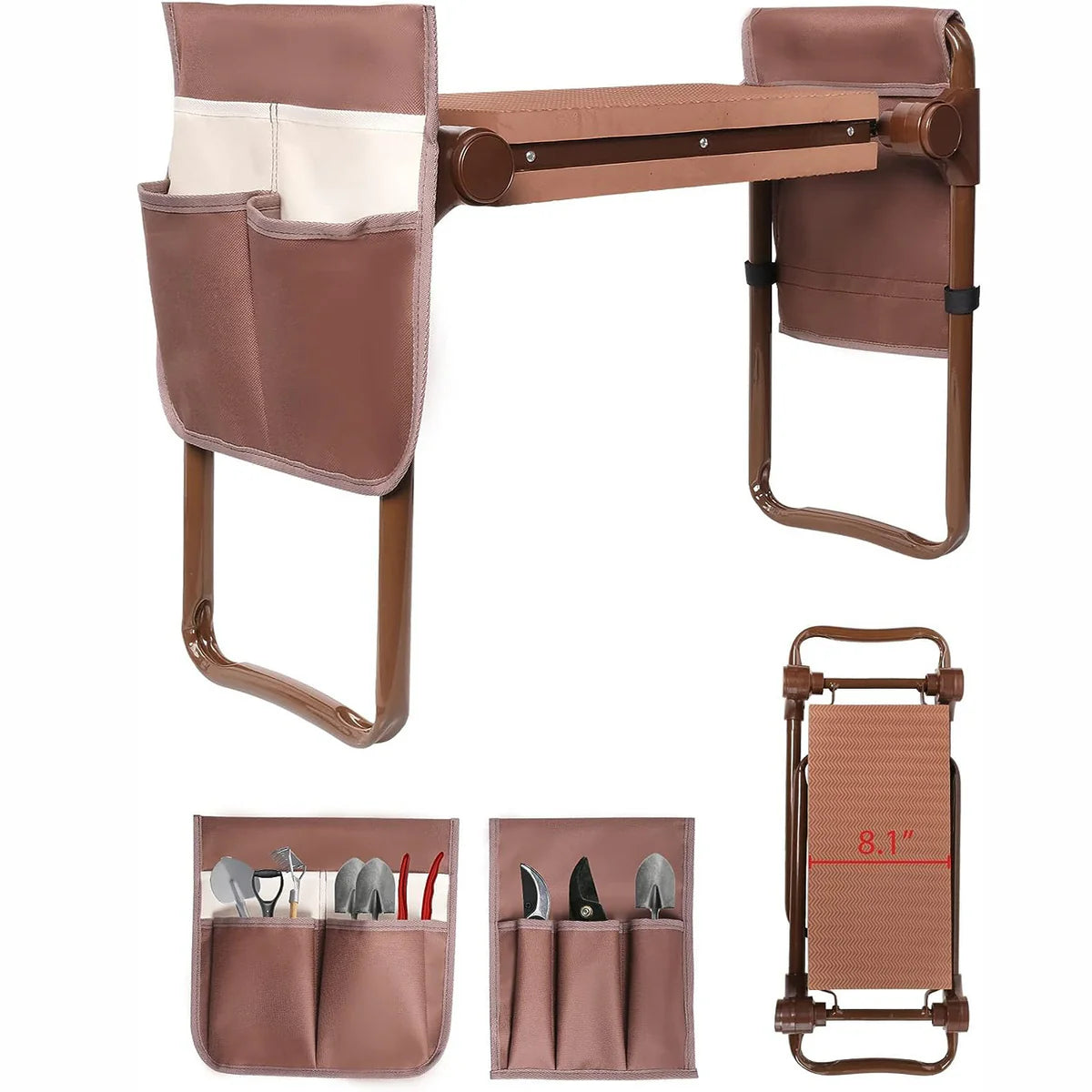 Widen Upgrade Garden Kneeler Seat Garden Stools Bench with 2 Tool Pouches, Brown