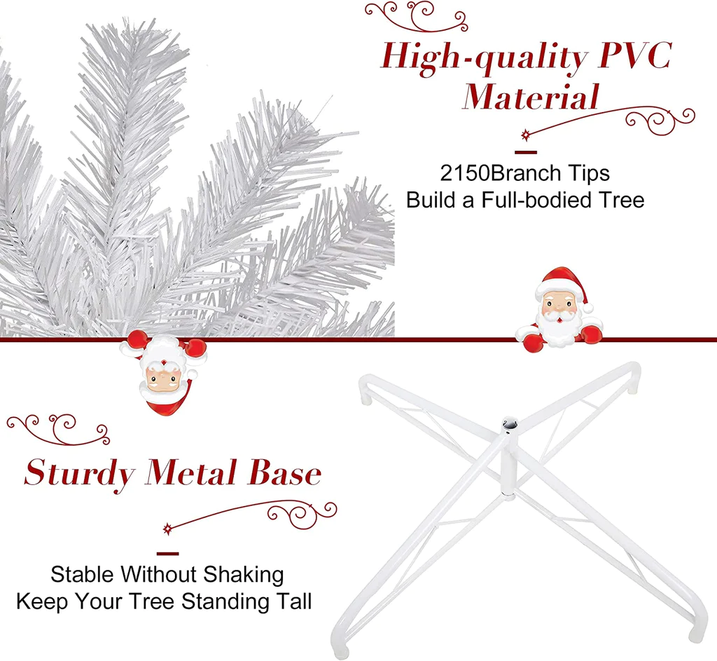 10' Premium Artificial Christmas Tree with 2150 Branch Tip, Decorations, White