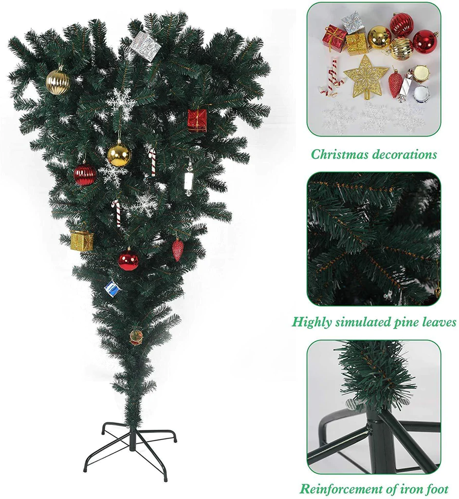 5' Premium Artificial Christmas Tree with 578 Branch Tip, Decorations, Upsidedown, Green