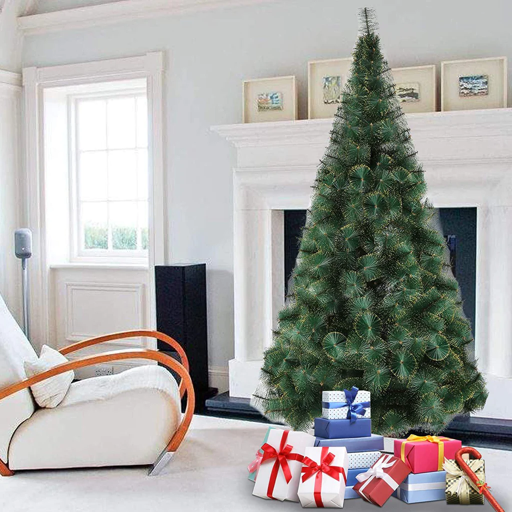 8' Classic Artificial Christmas Tree with 460 Branch Tips, Decorations, Green & Golden Point | karmasfar.us