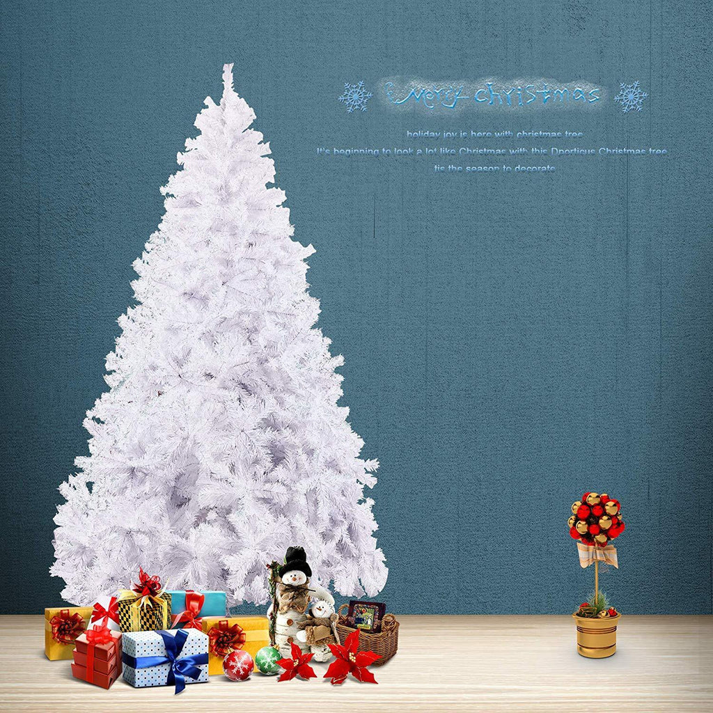 8’ Artificial Christmas Tree with 1500 Branch Tips, Decorations, White