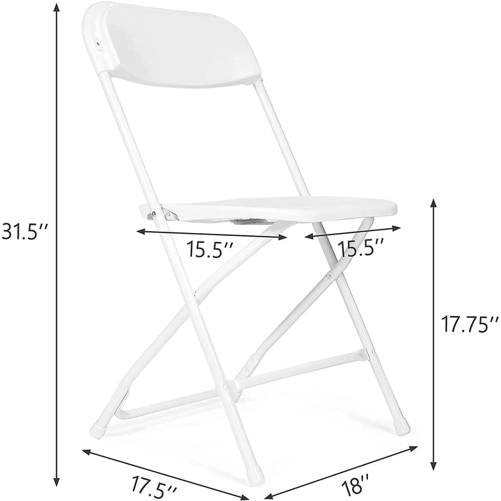 6 Pack White Plastic Foldable Chairs Party Chairs with Steel Frame, Support Up to 650 lbs
