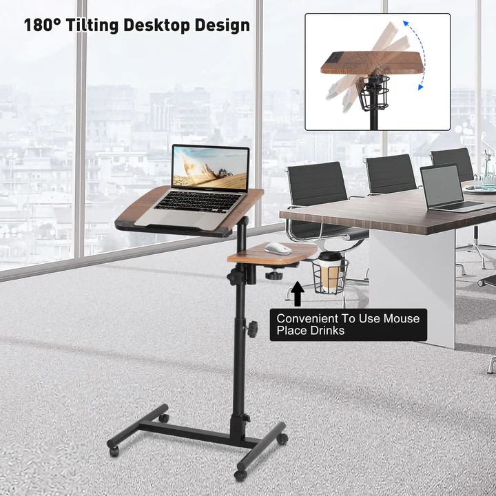 Versatile Mobile Laptop Cart: Height Adjustable Stand with Wheels