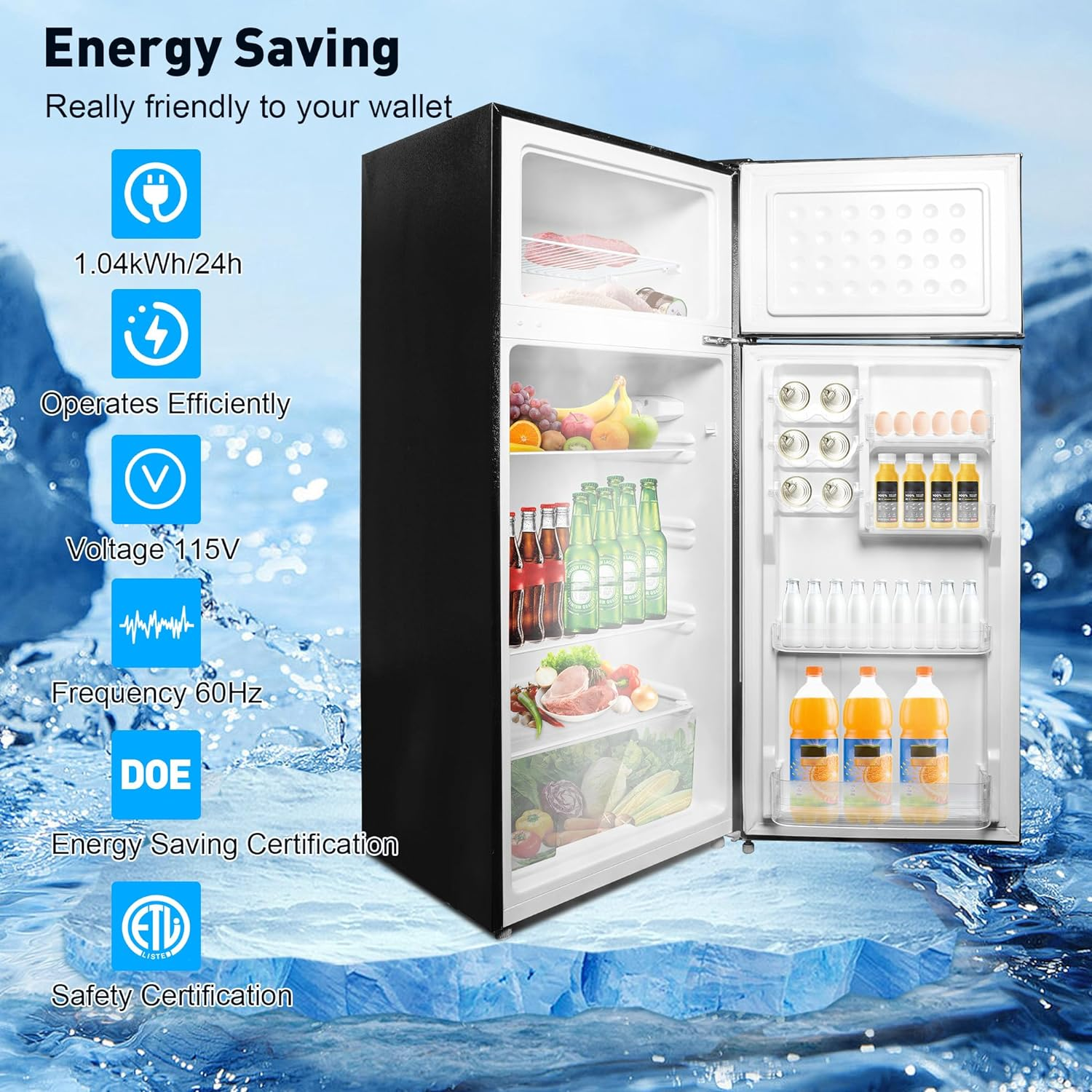 7.7 Cu Ft Mini Fridge with Freezer, Double Door Apartment Size Refrigerator