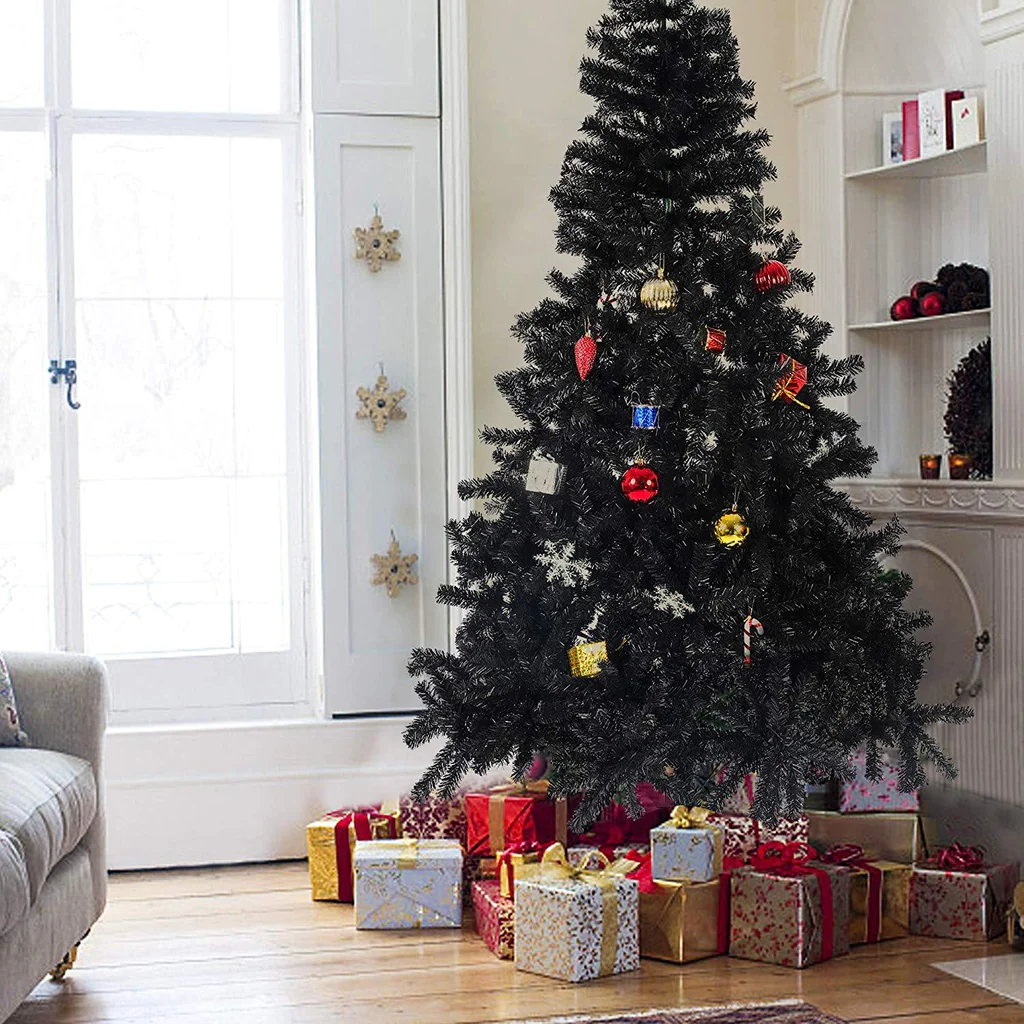 7' Artificial Christmas Tree Halloween Tree with 1000 Branch Tips, Decorations, Black