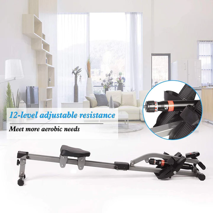 Hydraulic Rowing Machine Full Body Stamina Exercise Power with 12 Levels Adjustable Resistance | karmasfar.us