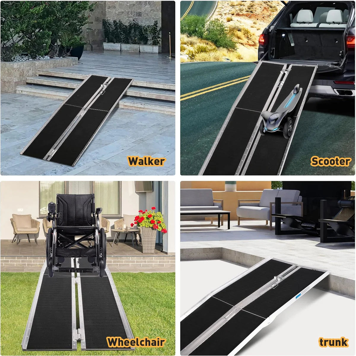 8ft Portable Ramp for Wheelchair Folding Aluminum Alloy Ramp with Handle