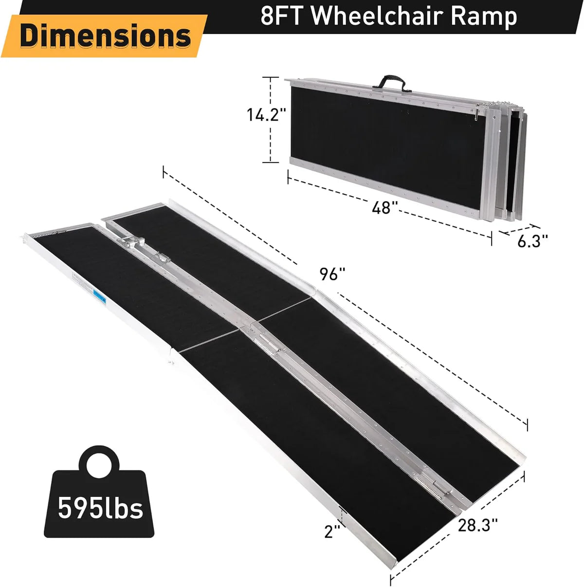 8ft Portable Ramp for Wheelchair Folding Aluminum Alloy Ramp with Handle