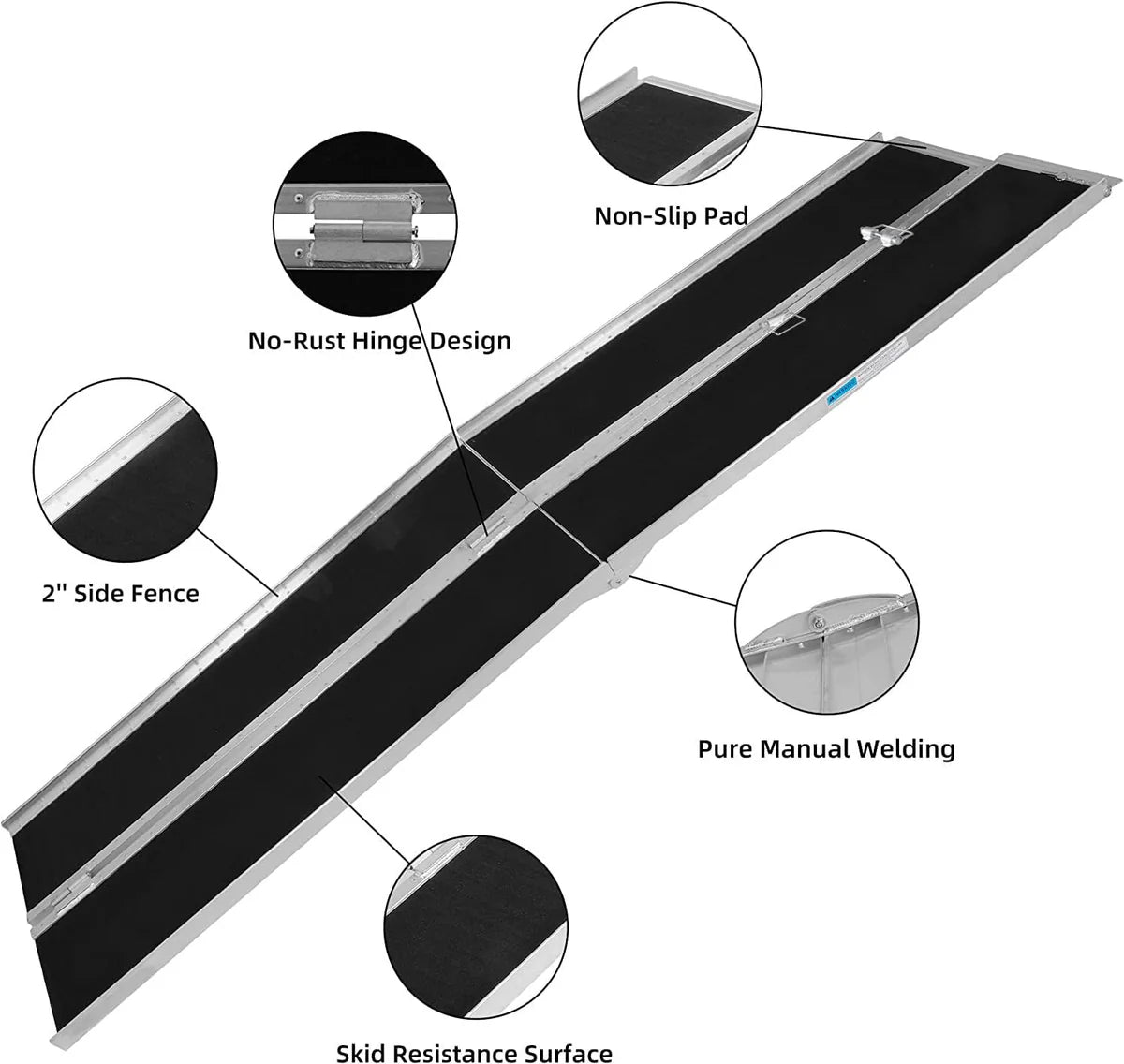 8ft Portable Ramp for Wheelchair Folding Aluminum Alloy Ramp with Handle