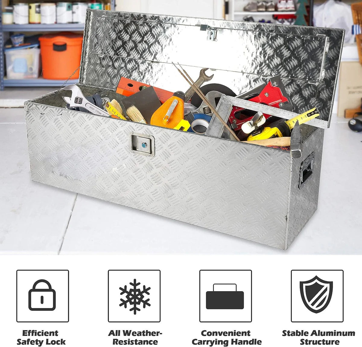 48.4  Aluminum Truck Tool Box Trailer Cargo Box Storage Organizer with Lock, Silver