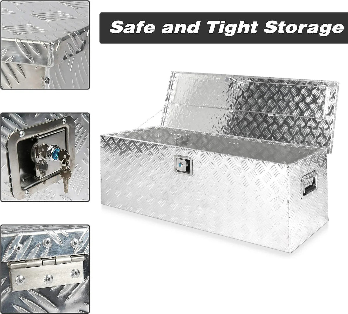 48.4  Aluminum Truck Tool Box Trailer Cargo Box Storage Organizer with Lock, Silver