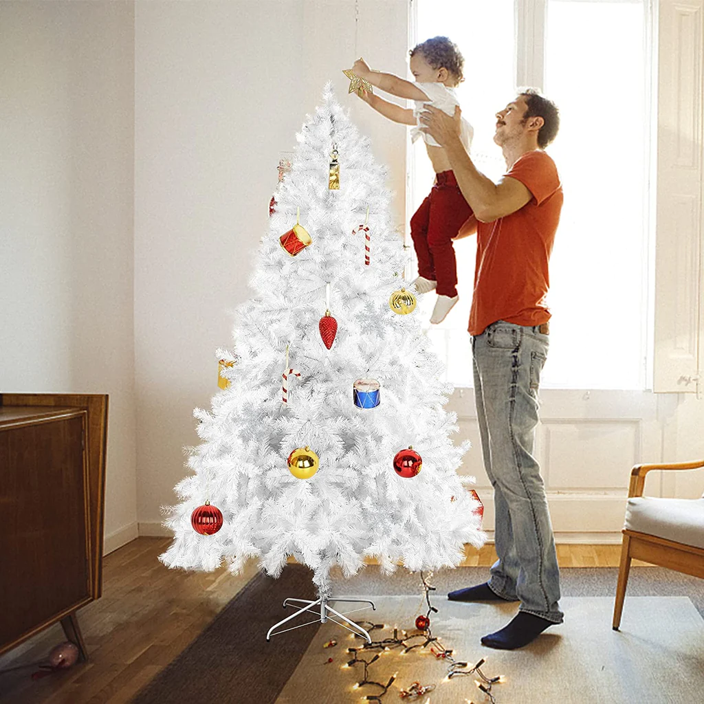 7' Artificial Christmas Tree with 1000 Branch Tips, Decorations, White