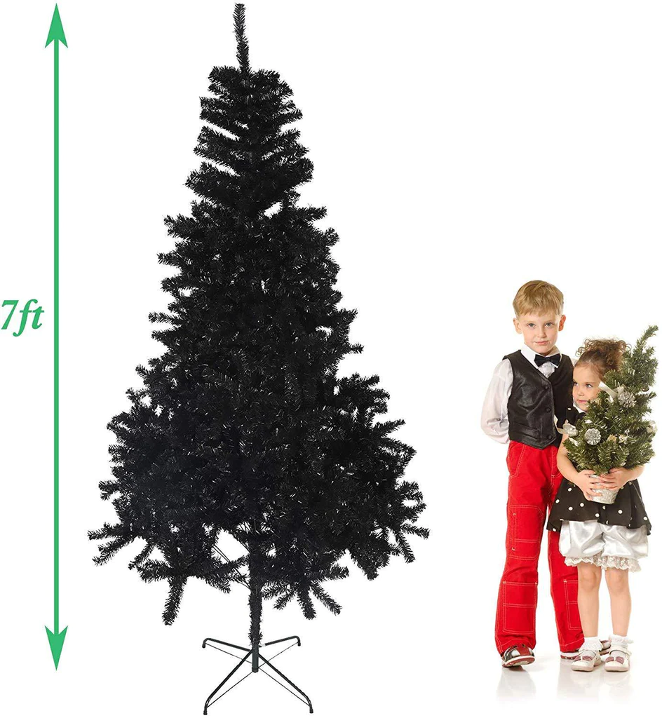 7' Artificial Christmas Tree Halloween Tree with 1000 Branch Tips, Decorations, Black