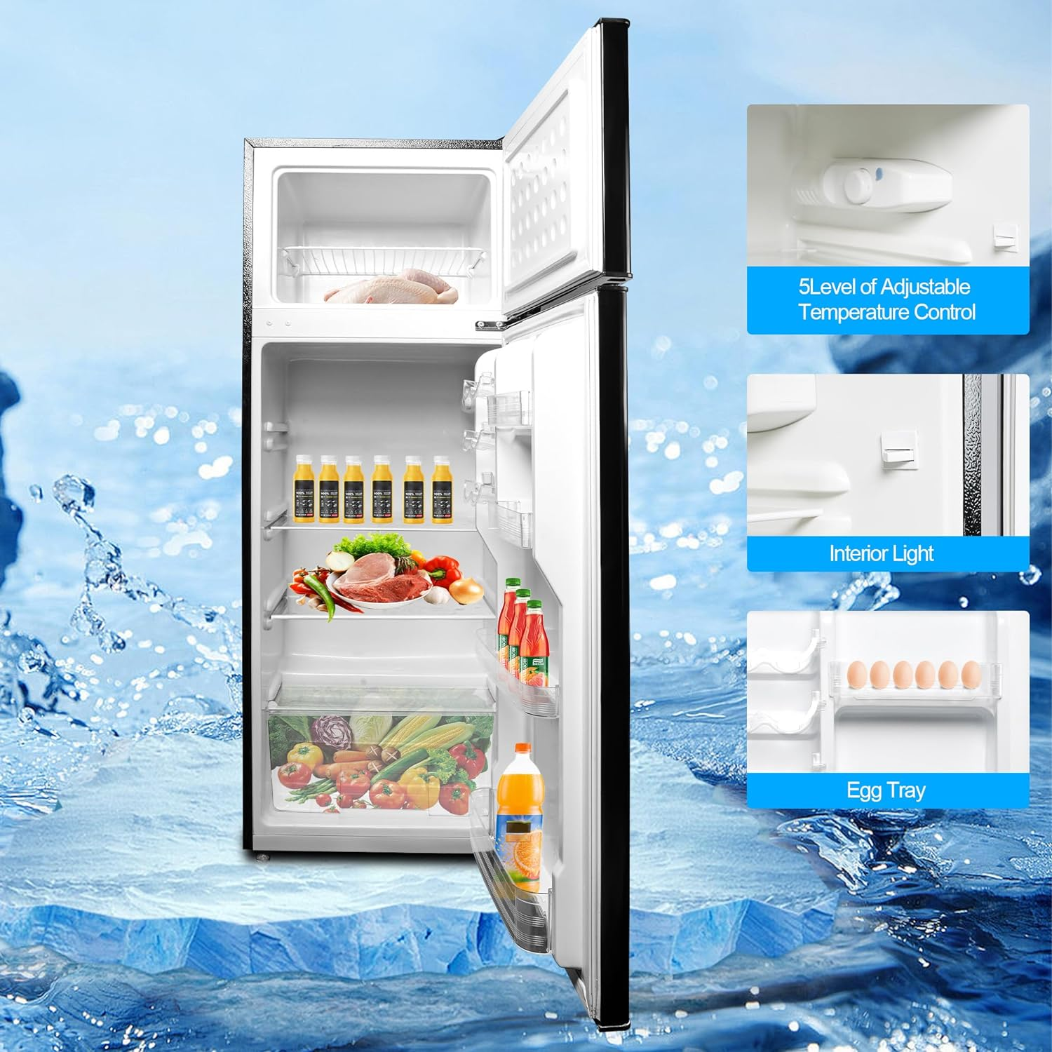 7.7 Cu Ft Mini Fridge with Freezer, Double Door Apartment Size Refrigerator