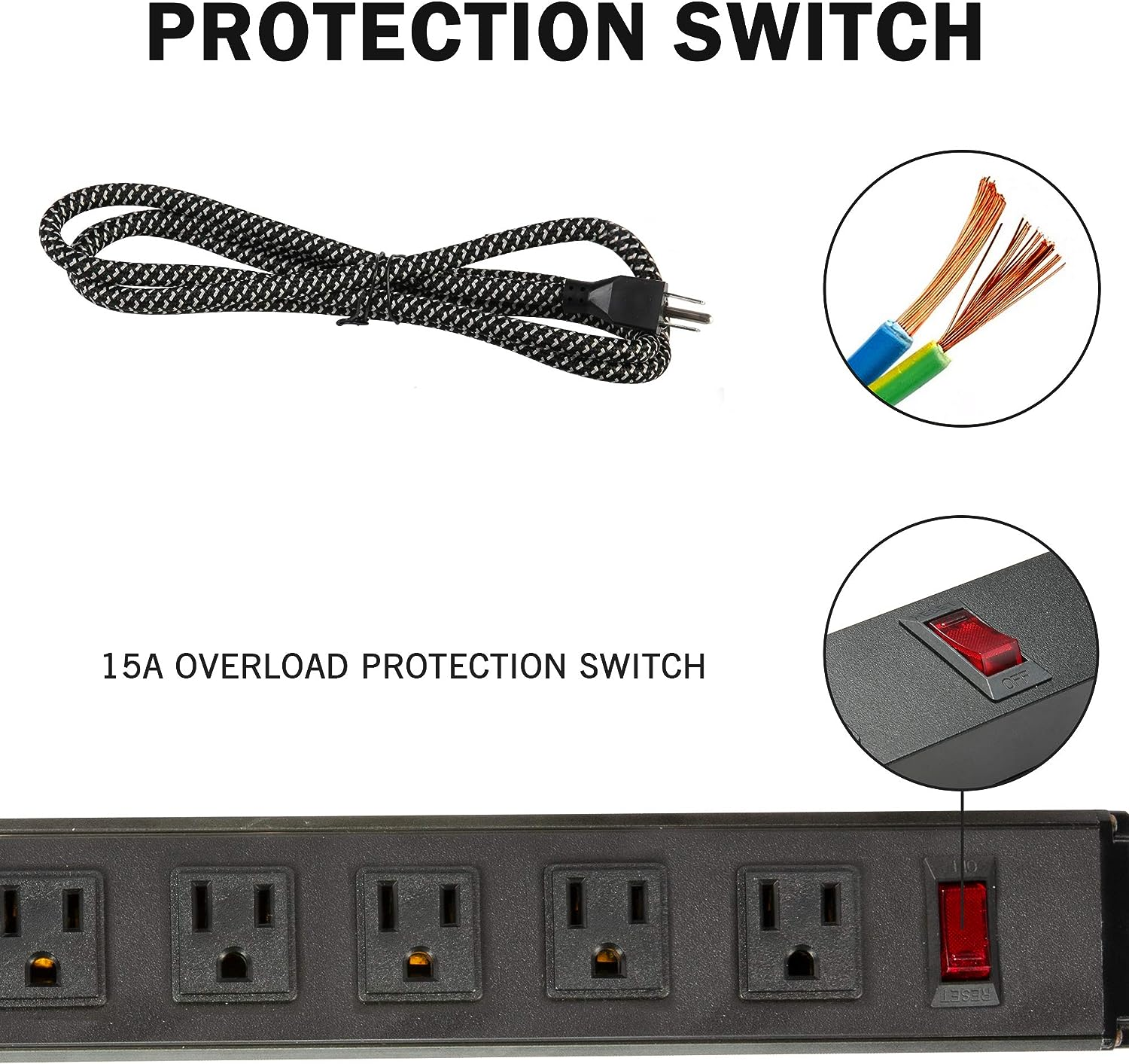 2 Pack Long Power Strip, 6 Metal Power Outlets 2 USB Ports, 6 ft Long Extension Cord with Hook & Loop, Black | karmasfar.us
